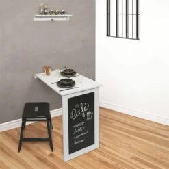 QUISO - Table Murale Pliante Blanche Avec Tableau Ardoise -Homcomes Boutique 31071294 4