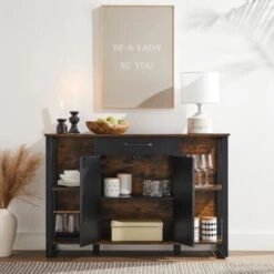 VASAGLE Meuble De Rangement, Placard De Cuisine, Buffet Avec Tiroir, Portes, Structure En Métal, Pour Salon, Salle à Manger, Couloir, Marron Rustique Et Noir Par SONGMICS LSC103B01 -Homcomes Boutique 33016399 3