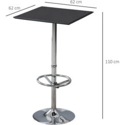 HOMCOM Table De Bar Carrée Table Bistro Chic Style Contemporain Repose-pied Hauteur Réglable Dim. 62L X 62l X 110H Cm Métal Chromé PU Noir -Homcomes Boutique 33164180 3