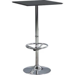HOMCOM Table De Bar Carrée Table Bistro Chic Style Contemporain Repose-pied Hauteur Réglable Dim. 62L X 62l X 110H Cm Métal Chromé PU Noir -Homcomes Boutique 33164180 4