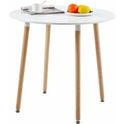 Table A Manger Ronde En Bois Salle A Manger Scandinave Table En Bois A Quatre Pieds 808073cm -Blanc