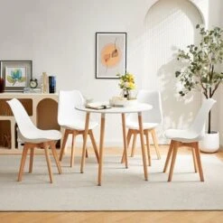 Table A Manger Ronde En Bois Salle A Manger Scandinave Table En Bois A Quatre Pieds 808073cm -Blanc -Homcomes Boutique 33859707 3