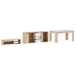 Pilvi Ensemble Meuble TV Buffet & Table A Manger - Blanc Mat Et Chene Sonoma -Homcomes Boutique 34105773 4