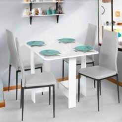 Table Console Pliable EDI 2-4 Personnes Bois Blanc -Homcomes Boutique 35491486 5