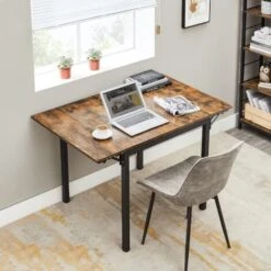 VASAGLE Table De Salle à Manger Pliable, Table De Cuisine Extensible, Bureau, Pour 2 à 4 Personnes, Rectangulaire, Avec Abattants, Pour Petits Espaces, Marron Rustique Et Noir Par SONGMICS KDT077B01 -Homcomes Boutique 35655561 4