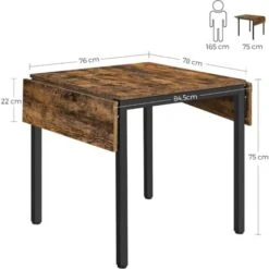 VASAGLE Table De Salle à Manger Pliable, Table De Cuisine Extensible, Bureau, Pour 2 à 4 Personnes, Rectangulaire, Avec Abattants, Pour Petits Espaces, Marron Rustique Et Noir Par SONGMICS KDT077B01 -Homcomes Boutique 35655561 5