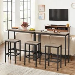 Songmics VASAGLE Table De Bar, Table Haute Fine, Table De Cuisine, Table De Salle à Manger, Avec Cadre Métallique Robuste, 100 X 40 X 90 Cm, Montage Facile, Style Industriel, Grège Et Noir LBT010B02 -Homcomes Boutique 35852646 4