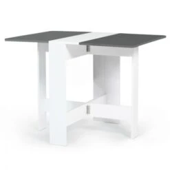 Table Console Pliable EDI 2-4 Personnes Bois Blanc Plateau Gris