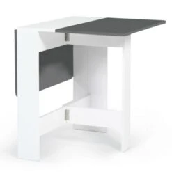 Table Console Pliable EDI 2-4 Personnes Bois Blanc Plateau Gris -Homcomes Boutique 35879385 4