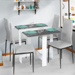 Table Console Pliable EDI 2-4 Personnes Bois Blanc Plateau Gris -Homcomes Boutique 35879385 5