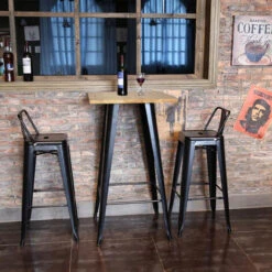 Table Haute Mange Debout Bar Bistrot Noir 103 Cm Pinède Et Acier - Noir