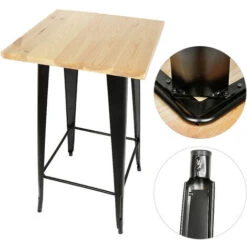 Table Haute Mange Debout Bar Bistrot Noir 103 Cm Pinède Et Acier - Noir -Homcomes Boutique 37486712 3