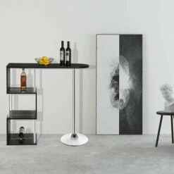 WOLTU 1 X Table De Bar-bistrot En MDF Et Métal. Table De Cuisine Avec 3 Tablettes Et Porte-bouteilles. 113x40x105cm.Noir -Homcomes Boutique 38233412 4