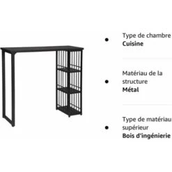 WOLTU Table De Bar Avec 3 Tablettes. Table De Bistrot En Métal Et MDF. 120x40x105cm. Noir -Homcomes Boutique 38233496 4