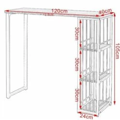 WOLTU Table De Bar Avec 3 Tablettes. Table De Bistrot En Métal Et MDF. 120x40x105cm. Chêne Clair -Homcomes Boutique 38233497 3