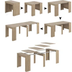 Dmora Table Console Compton, Table à Manger Extensible, Table Avec Rallonges Polyvalentes Extensibles Jusqu'à 10 Places, Cm 51/237x90h78, Chêne, Avec Emballage Renforcé