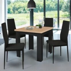 Table à Manger Extensible DONA 6-8 Personnes Noire Plateau Façon Hêtre 80-160 Cm -Homcomes Boutique 38450194 4