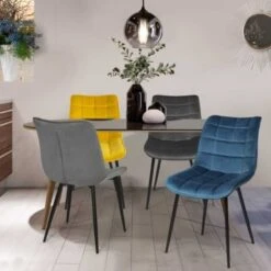 Lot De 4 Chaises MADY En Velours Mix Color Bleu, Gris Clair, Gris Foncé, Jaune