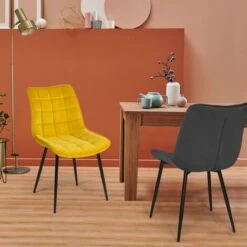 Lot De 4 Chaises MADY En Velours Mix Color Bleu, Gris Clair, Gris Foncé, Jaune -Homcomes Boutique 38450206 3