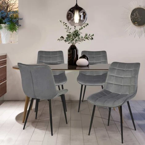Lot De 4 Chaises MADY En Velours Gris Clair Pour Salle à Manger 4 Lot De 4 Chaises MADY En Velours Gris Clair Pour Salle à Manger – Image 2