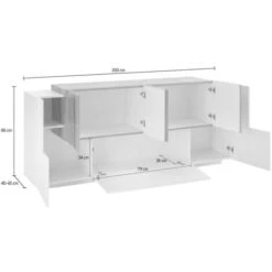 Dmora Buffet Moderne Avec 7 Portes, Made In Italy, Buffet De Cuisine, Buffet Design De Salon, Cm 200x45h86, Couleur Blanc Brillant Et érable, Avec Emballage Renforcé -Homcomes Boutique 39376977 3