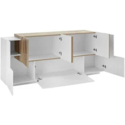 Dmora Buffet Moderne Avec 7 Portes, Made In Italy, Buffet De Cuisine, Buffet Design De Salon, Cm 200x45h86, Couleur Blanc Brillant Et érable, Avec Emballage Renforcé -Homcomes Boutique 39376977 4