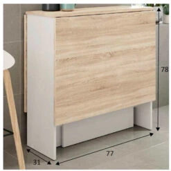 Table De Cuisine Pliante Coloris Chêne Canadien / Blanc Artic -  Hauteur 78 X Profondeur 31 X Longueur 77 Cm -Homcomes Boutique 39682768 3