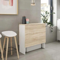 Table De Cuisine Pliante Coloris Chêne Canadien / Blanc Artic -  Hauteur 78 X Profondeur 31 X Longueur 77 Cm -Homcomes Boutique 39682768 4