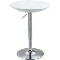 HOMCOM Table De Bar Ronde - Table Bistro Chic Style Contemporain - Piètement Acier Métal Chromé Plateau ABS Pivotant 360° Blanc