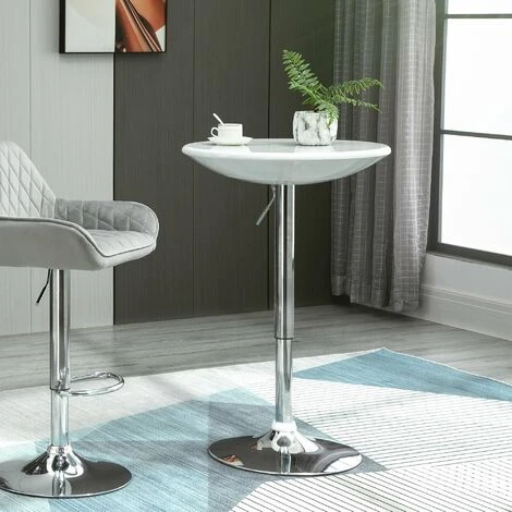 HOMCOM Table De Bar Ronde - Table Bistro Chic Style Contemporain - Piètement Acier Métal Chromé Plateau ABS Pivotant 360° Blanc 4 HOMCOM Table De Bar Ronde - Table Bistro Chic Style Contemporain - Piètement Acier Métal Chromé Plateau ABS Pivotant 360° Blanc – Image 2