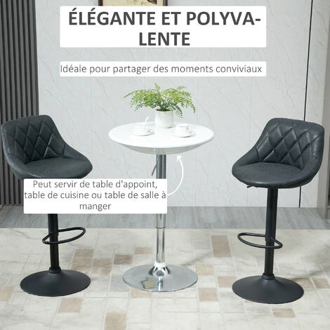 HOMCOM Table De Bar Ronde - Table Bistro Chic Style Contemporain - Piètement Acier Métal Chromé Plateau ABS Pivotant 360° Blanc 6 HOMCOM Table De Bar Ronde - Table Bistro Chic Style Contemporain - Piètement Acier Métal Chromé Plateau ABS Pivotant 360° Blanc – Image 4