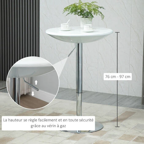 HOMCOM Table De Bar Ronde - Table Bistro Chic Style Contemporain - Piètement Acier Métal Chromé Plateau ABS Pivotant 360° Blanc 7 HOMCOM Table De Bar Ronde - Table Bistro Chic Style Contemporain - Piètement Acier Métal Chromé Plateau ABS Pivotant 360° Blanc – Image 5