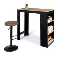 Table De Bar BARTH 2 à 4 Personnes Bois Noir Et Plateau Façon Hêtre -Homcomes Boutique 40900572 4