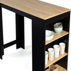 Table De Bar BARTH 2 à 4 Personnes Bois Noir Et Plateau Façon Hêtre -Homcomes Boutique 40900572 5