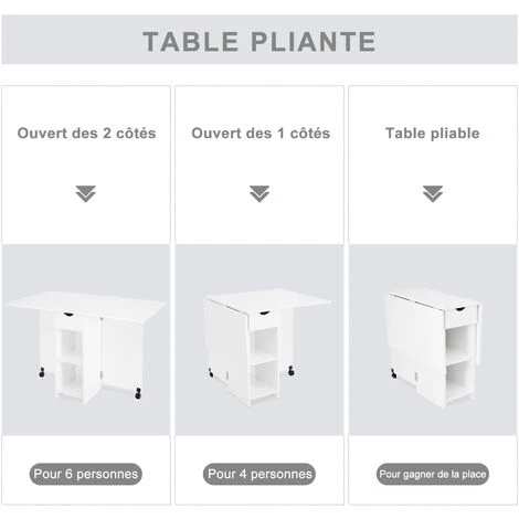 Table à Manger, Table à Manger Pliante Cuisine, Table Mobile à Feuilles Caduques, Blanc-Meerveil 4 Table à Manger, Table à Manger Pliante Cuisine, Table Mobile à Feuilles Caduques, Blanc-Meerveil – Image 2