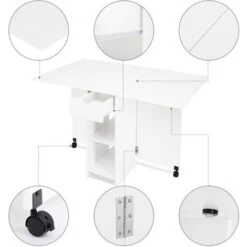 Table à Manger, Table à Manger Pliante Cuisine, Table Mobile à Feuilles Caduques, Blanc-Meerveil 9 Table à Manger, Table à Manger Pliante Cuisine, Table Mobile à Feuilles Caduques, Blanc-Meerveil -Homcomes Boutique 42166529 3