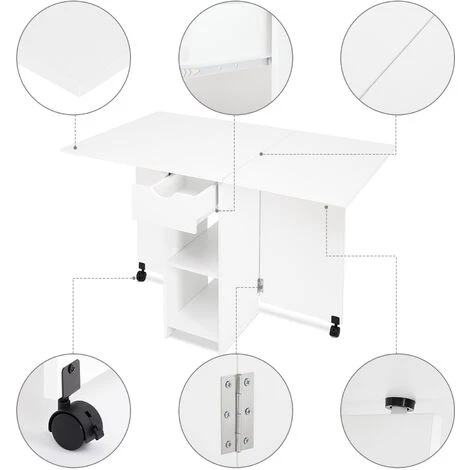 Table à Manger, Table à Manger Pliante Cuisine, Table Mobile à Feuilles Caduques, Blanc-Meerveil 5 Table à Manger, Table à Manger Pliante Cuisine, Table Mobile à Feuilles Caduques, Blanc-Meerveil – Image 3