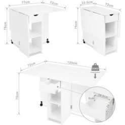 Table à Manger, Table à Manger Pliante Cuisine, Table Mobile à Feuilles Caduques, Blanc-Meerveil 11 Table à Manger, Table à Manger Pliante Cuisine, Table Mobile à Feuilles Caduques, Blanc-Meerveil -Homcomes Boutique 42166529 5