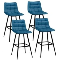 Lot De 4 Tabourets De Bar MADY En Velours Bleu