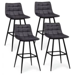Lot De 4 Tabourets De Bar MADY En Velours Gris Foncé