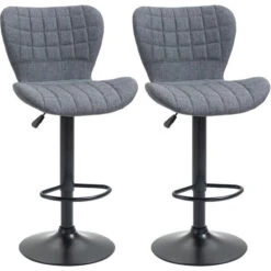 HOMCOM Lot De 2 Tabourets De Bar Design Dossier Incurvé Capitonné Hauteur D'assise Réglable 61-81 Cm Pivotant 360° Repose-pied Velours Gris