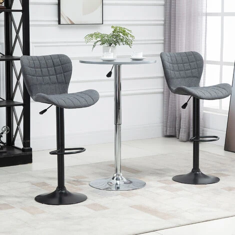 HOMCOM Lot De 2 Tabourets De Bar Design Dossier Incurvé Capitonné Hauteur D'assise Réglable 61-81 Cm Pivotant 360° Repose-pied Velours Gris 4 HOMCOM Lot De 2 Tabourets De Bar Design Dossier Incurvé Capitonné Hauteur D'assise Réglable 61-81 Cm Pivotant 360° Repose-pied Velours Gris – Image 2
