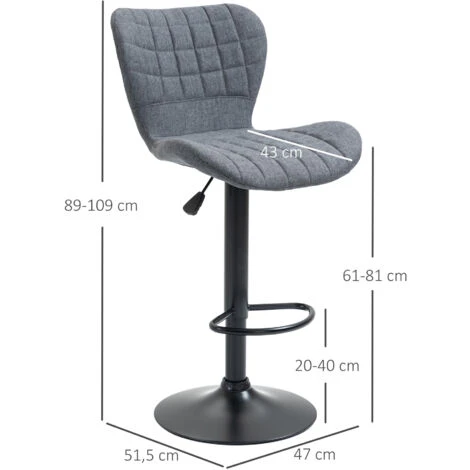 HOMCOM Lot De 2 Tabourets De Bar Design Dossier Incurvé Capitonné Hauteur D'assise Réglable 61-81 Cm Pivotant 360° Repose-pied Velours Gris 5 HOMCOM Lot De 2 Tabourets De Bar Design Dossier Incurvé Capitonné Hauteur D'assise Réglable 61-81 Cm Pivotant 360° Repose-pied Velours Gris – Image 3