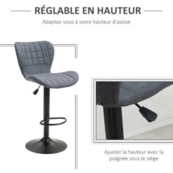HOMCOM Lot De 2 Tabourets De Bar Design Dossier Incurvé Capitonné Hauteur D'assise Réglable 61-81 Cm Pivotant 360° Repose-pied Velours Gris 10 HOMCOM Lot De 2 Tabourets De Bar Design Dossier Incurvé Capitonné Hauteur D'assise Réglable 61-81 Cm Pivotant 360° Repose-pied Velours Gris -Homcomes Boutique 44092416 4