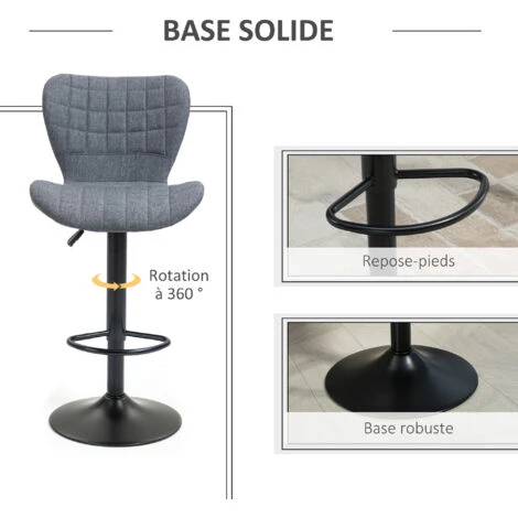 HOMCOM Lot De 2 Tabourets De Bar Design Dossier Incurvé Capitonné Hauteur D'assise Réglable 61-81 Cm Pivotant 360° Repose-pied Velours Gris 7 HOMCOM Lot De 2 Tabourets De Bar Design Dossier Incurvé Capitonné Hauteur D'assise Réglable 61-81 Cm Pivotant 360° Repose-pied Velours Gris – Image 5