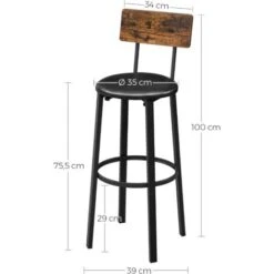 Songmics VASAGLE Chaises De Bar, Lot De 2, Tabourets Hauts, Sièges Rembourrés, 39 X 39 X 100 Cm, Repose-pieds, Montage Facile, Style Industriel, Pour Cuisine, Salle à Manger, Marron Rustique Et Noir LBC069B81 -Homcomes Boutique 45295530 3