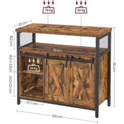 Songmics Buffet De Salle à Manger, Placard De Cuisine, Meuble De Rangement, 100 X 33 X 80 Cm , Portes De Grange Coulissantes, étagère Réglable, Style Industriel, Marron Rustique Et Noir -Homcomes Boutique 45295635 4