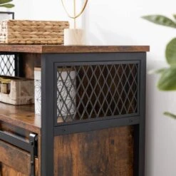 Songmics Meuble De Rangement, Buffet, Avec Porte, Compartiment Ouvert, étagère Réglable, Style Industriel, 70 X 30 X 80 Cm, Marron Rustique Et Noir -Homcomes Boutique 45295787 5