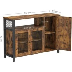Songmics Meuble De Rangement, Buffet, Avec Placard 3 Portes, 110 X 33 X 75 Cm, Style Industriel, Marron Rustique Et Noir -Homcomes Boutique 45295791 5
