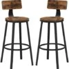 Songmics VASAGLE Lot De 2, Chaises De Bar, Tabourets Hauts, Avec Dossier, Siège De Cuisine, Cadre En Acier, Montage Facile, Siège De 73,2 Cm De Haut, Style Industriel, Marron Rustique Et Noir LBC026B01V1 -Homcomes Boutique 45295885 1
